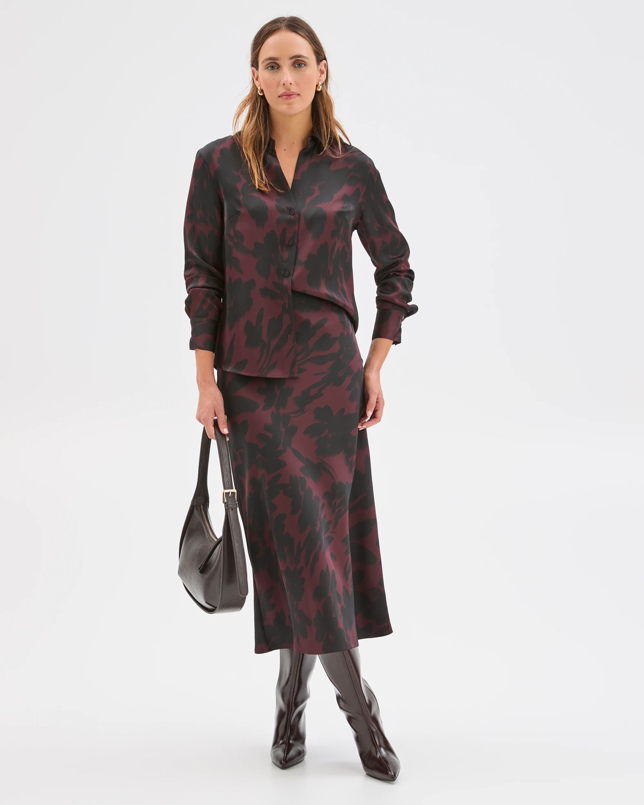 Preview Satin Long Sleeve Button Up Shirt - Floral Blur 5 of 5