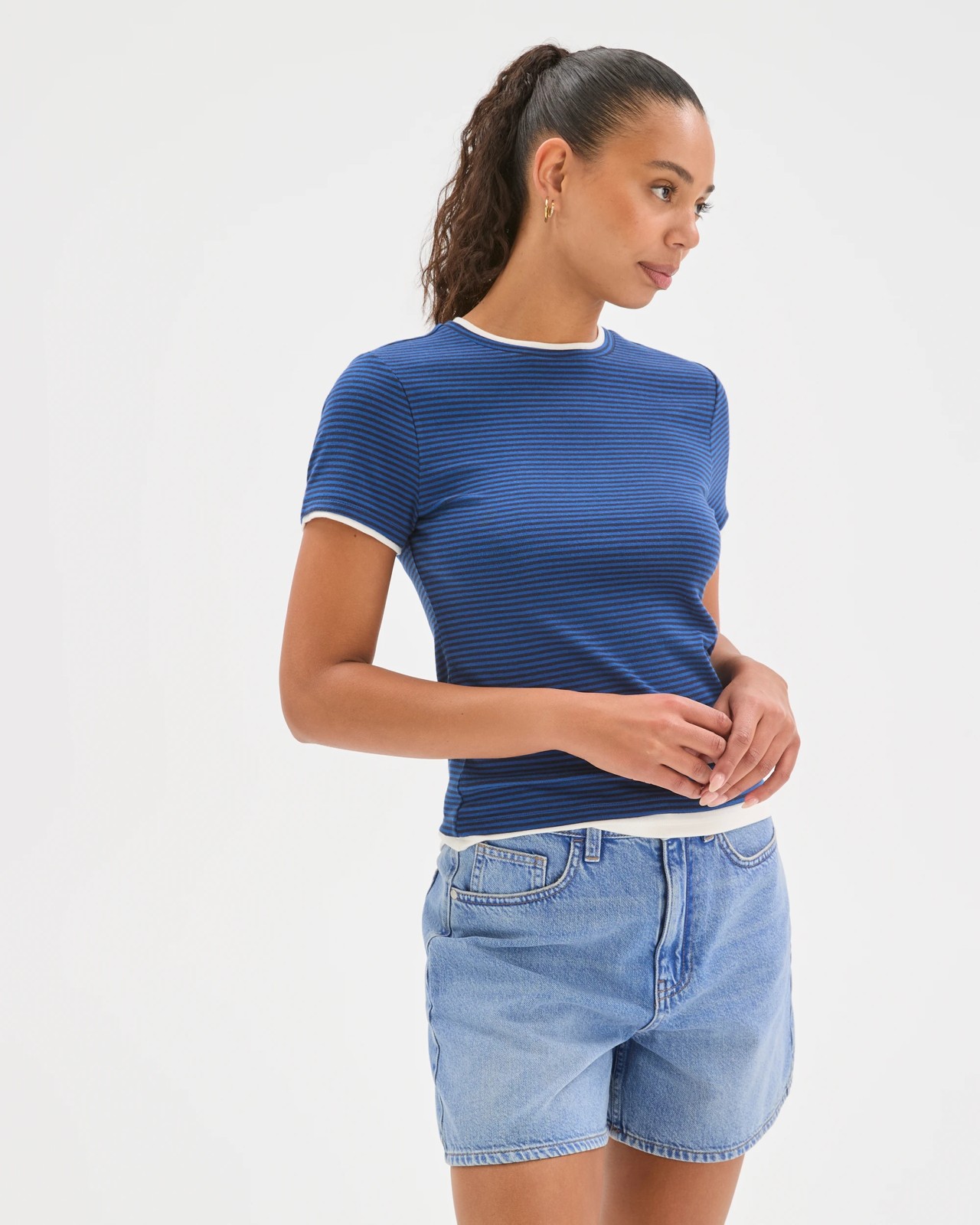 High Rise A-Line Denim Shorts 4 of 6