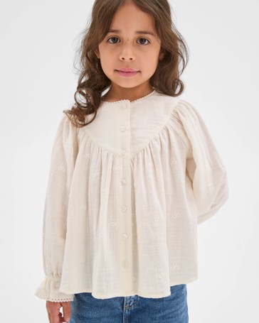 Long Sleeve Woven Button Through Ruffle Blouse
