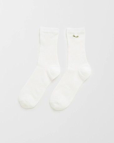 Australian Cotton Blend Rosette Trim Pointelle Crew Socks