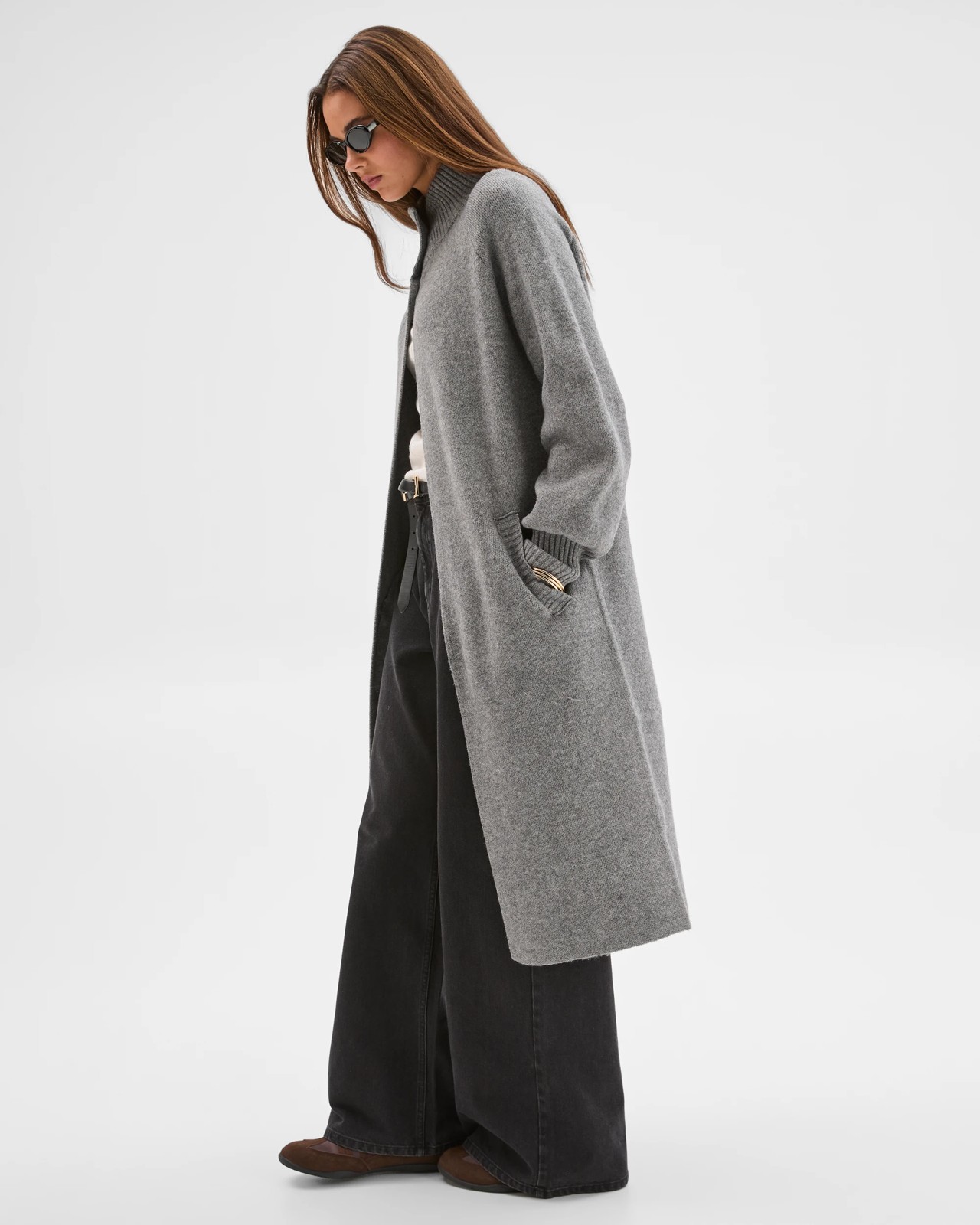 Lily Loves Funnel Neck Longline Cardigan - Grey Marle 4 of 6