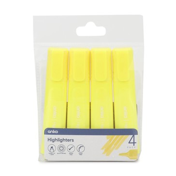 4 Pack Highlighters, Neon Yellow - Anko