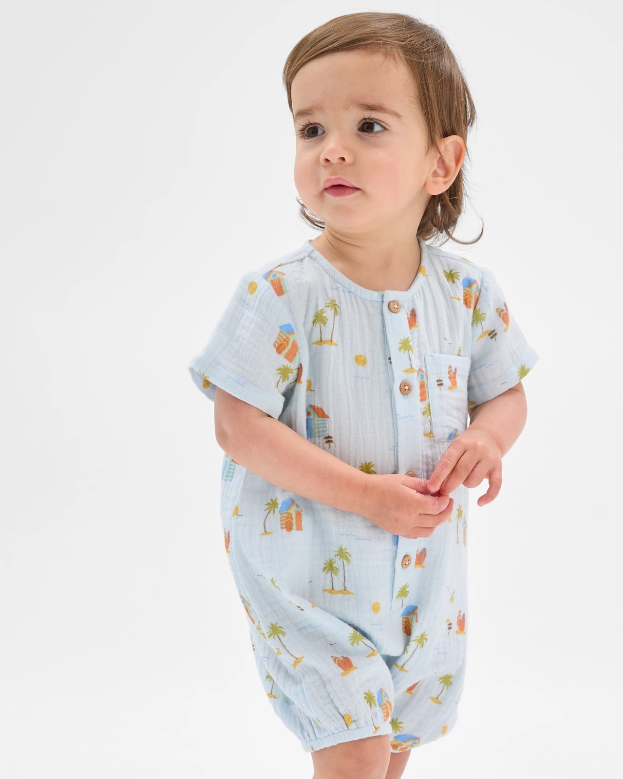 Baby Organic Cotton Woven Romper 2 of 6