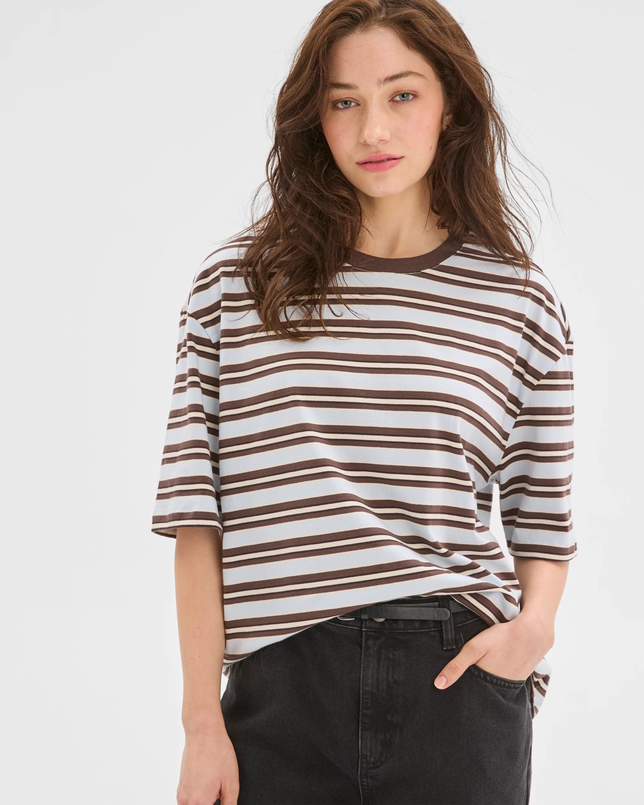 Lily Loves Australian Cotton Striped Retro T-Shirt - Blue/Brown Stripe 5 of 5
