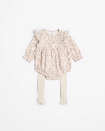 Baby Girls Muslin Bodysuit and Tights 2 Piece Set