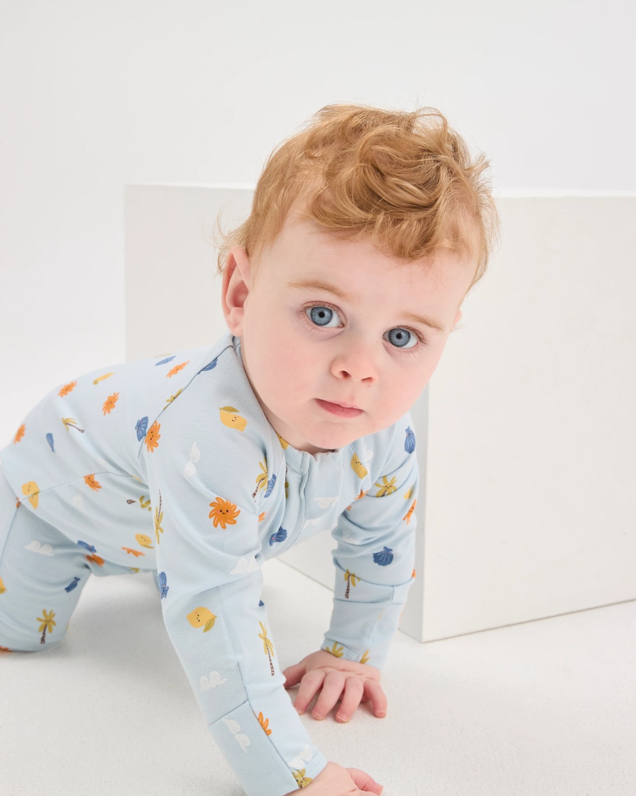 Baby Organic Cotton Zip Front Footless Coverall - Blue Sea Icon 2 of 6