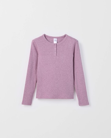 Long Sleeve Rib Textured Henley T-Shirt