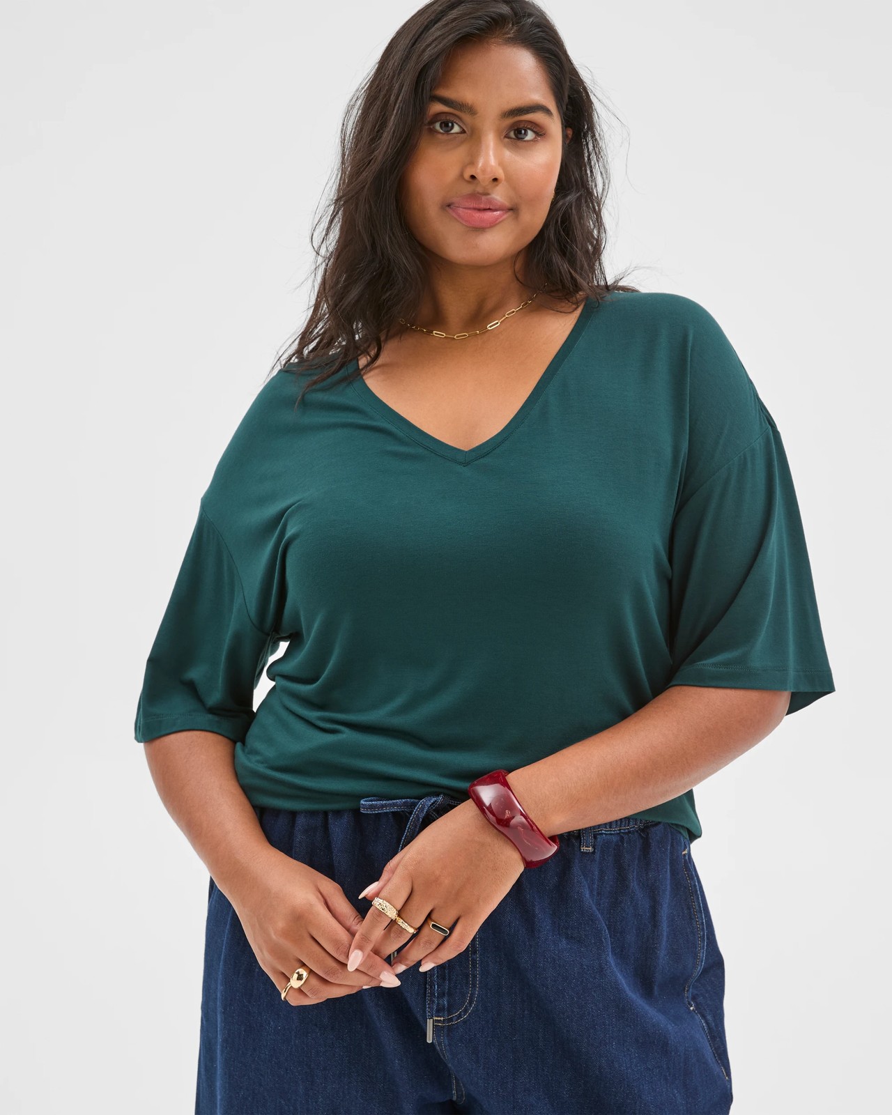 Plus Size V-Neck T-Shirt - Pine Forest 3 of 5