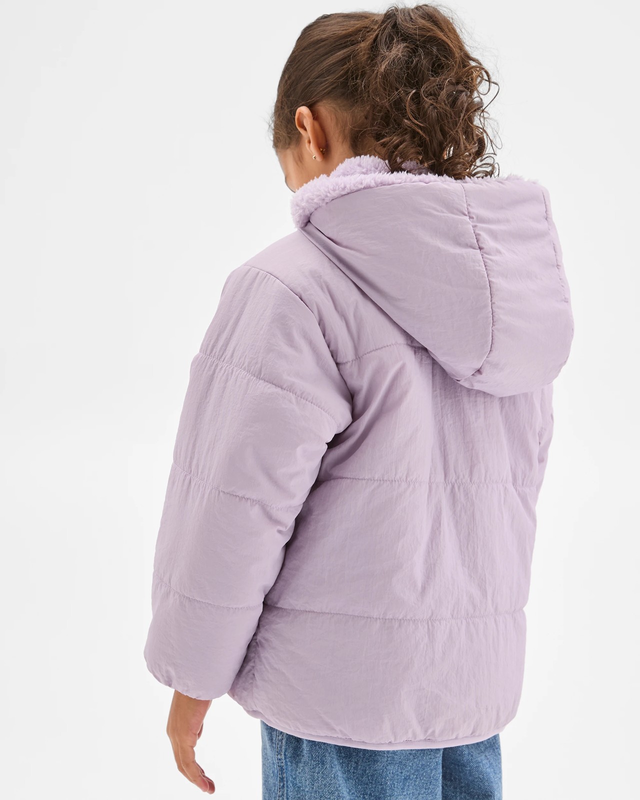 Reversible Hooded Heart Pocket Puffer Jacket - Purple 4 of 5