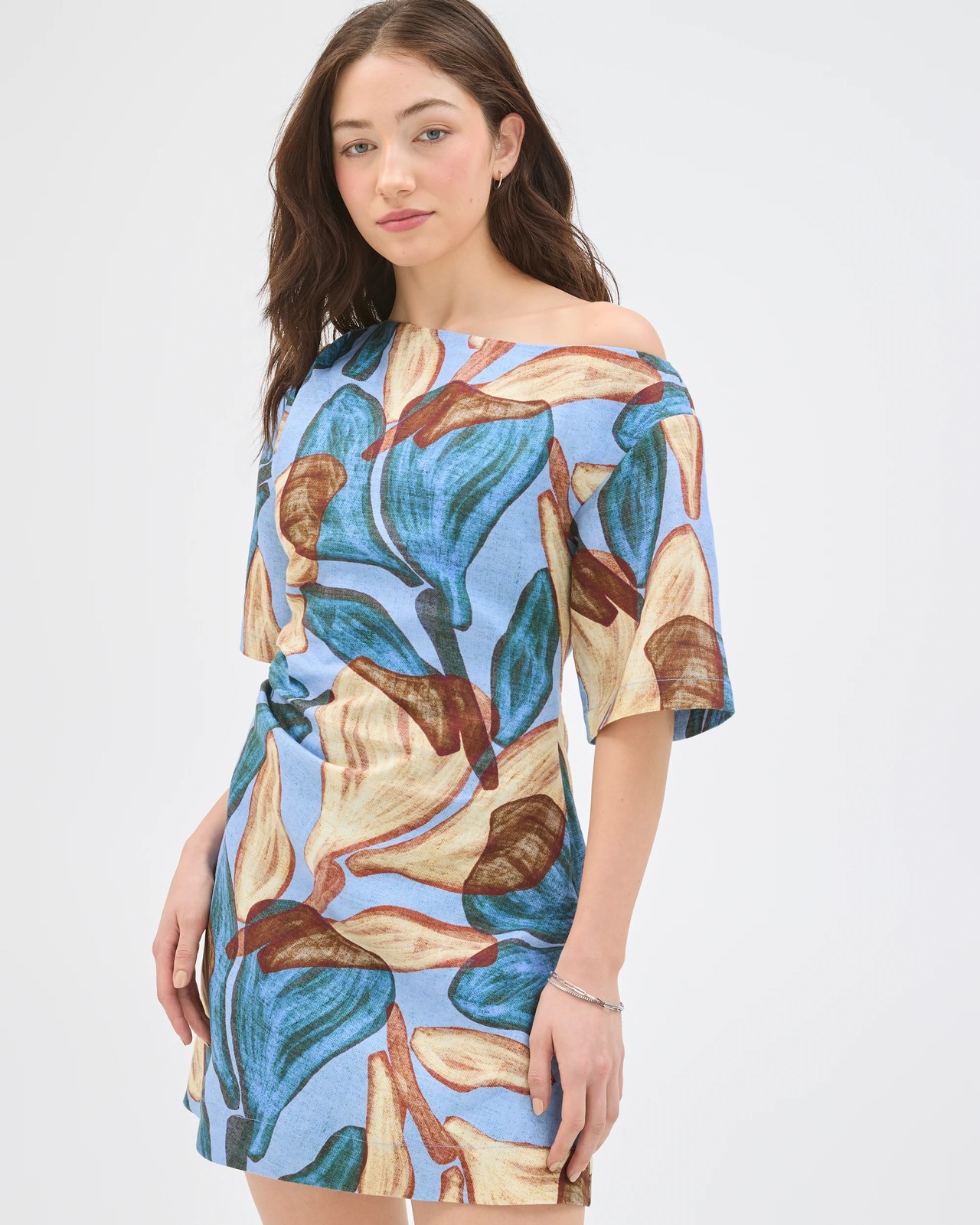 Lily Loves European Linen Off Shoulder Mini Dress - Blue Leaf 2 of 5