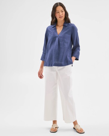 European Linen 3/4 Sleeve Popover Shirt
