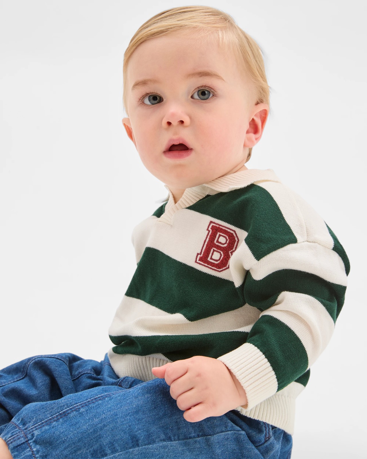 Baby Organic Cotton Knit Polo Top & Denim Pants Set 2 of 5
