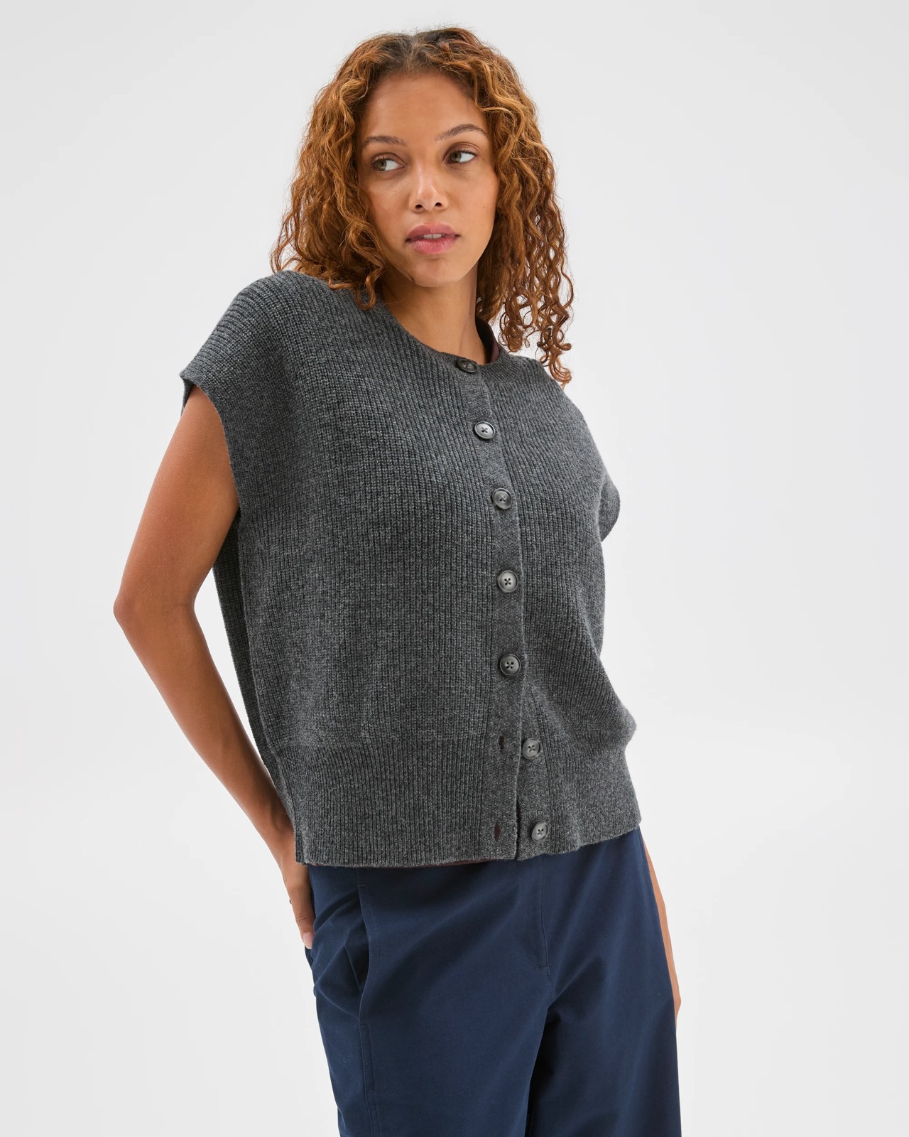 Australian Lambswool Button Through Vest - Dark Grey Marle 3 of 6