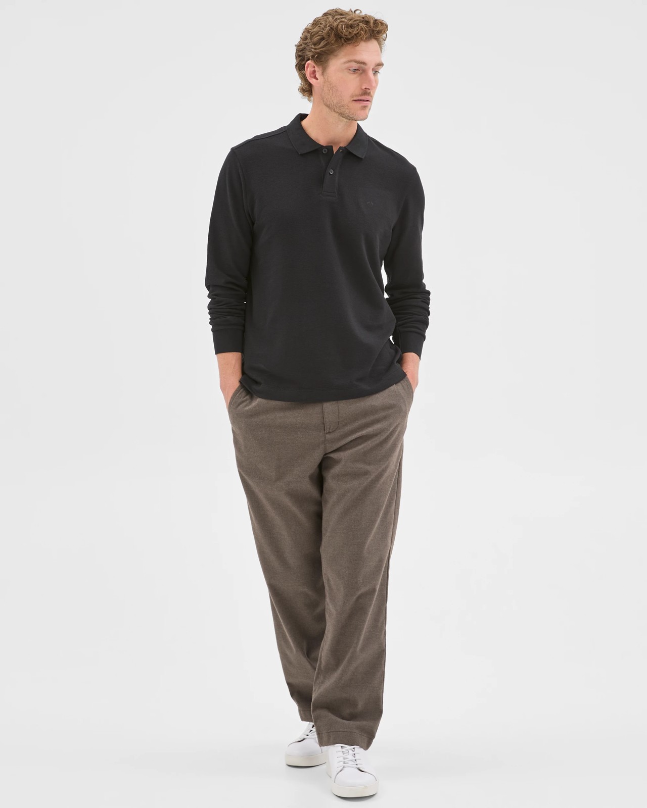 Australian Cotton Blend Boucle Polo Top - Black 2 of 6