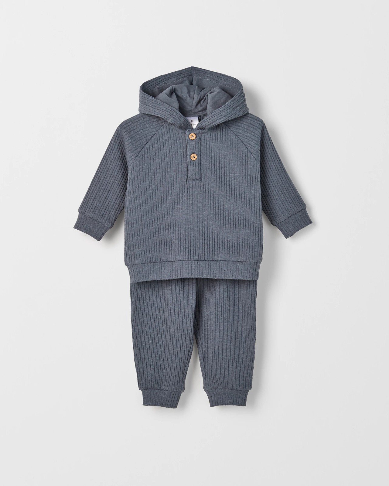 Baby Ribbed Hoodie and Pants Set - Charcoal 3 of 5