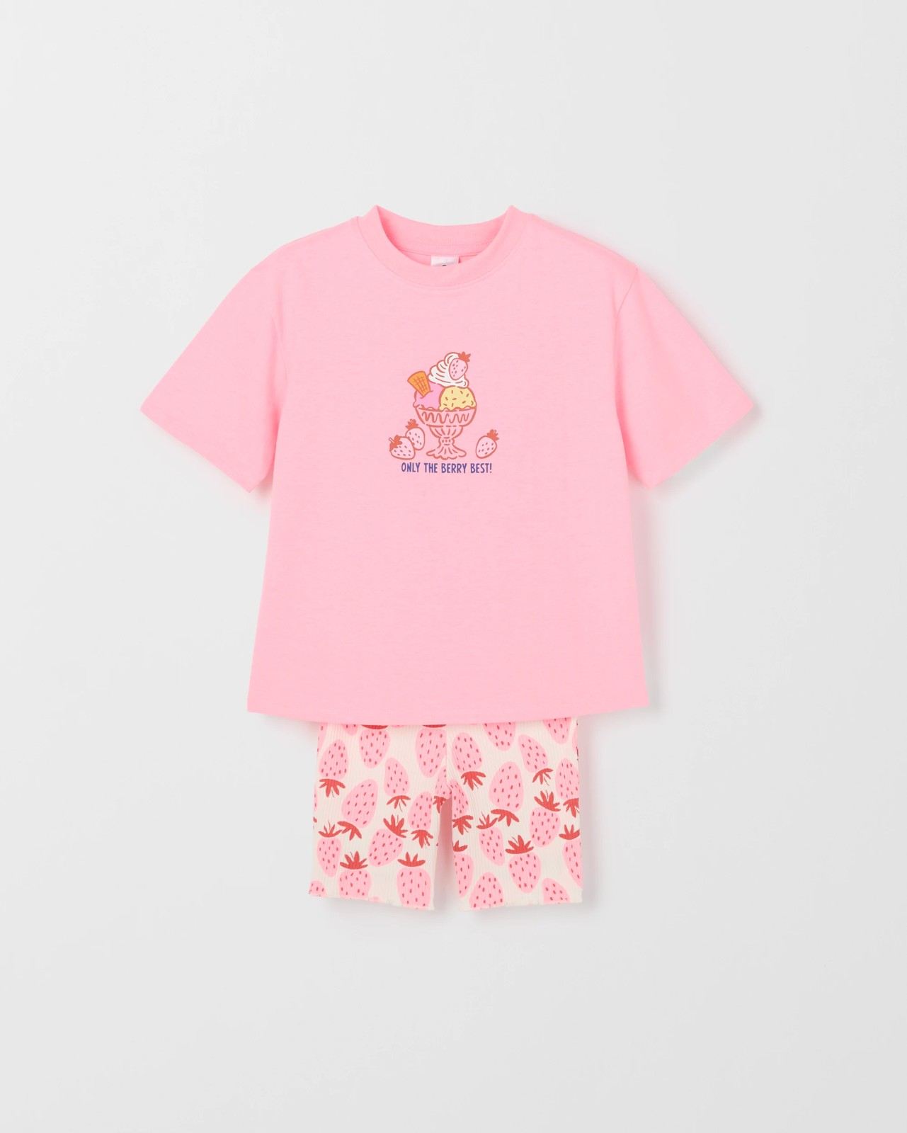 Australian Cotton Blend T-Shirt and Bike Shorts Set - Pink Strawberry 6 of 6