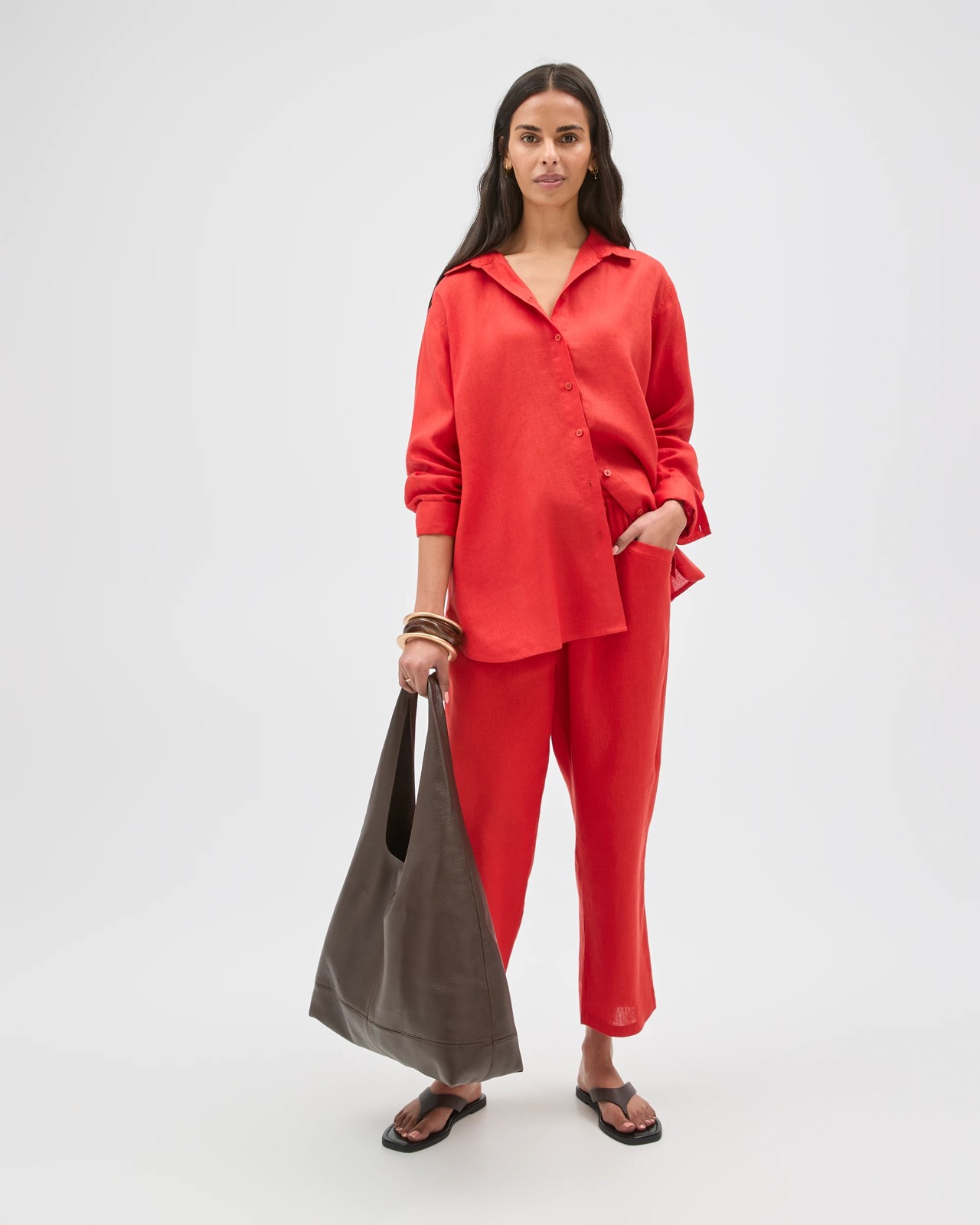 European Linen Long Sleeve Shirt - Warm Terracotta 3 of 6