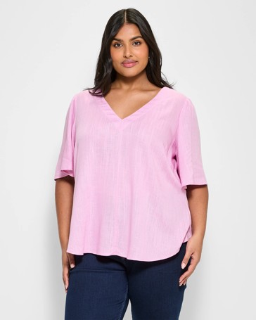 Plus Size Linen Blend V-Neck Top