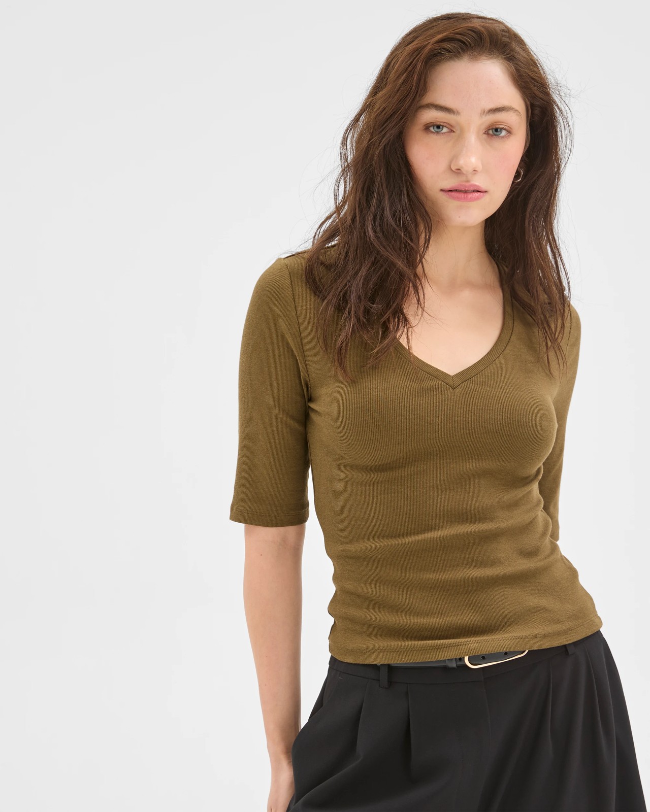 Lily Loves V-Neck Elbow Sleeve T-Shirt - Deep Moss 4 of 5