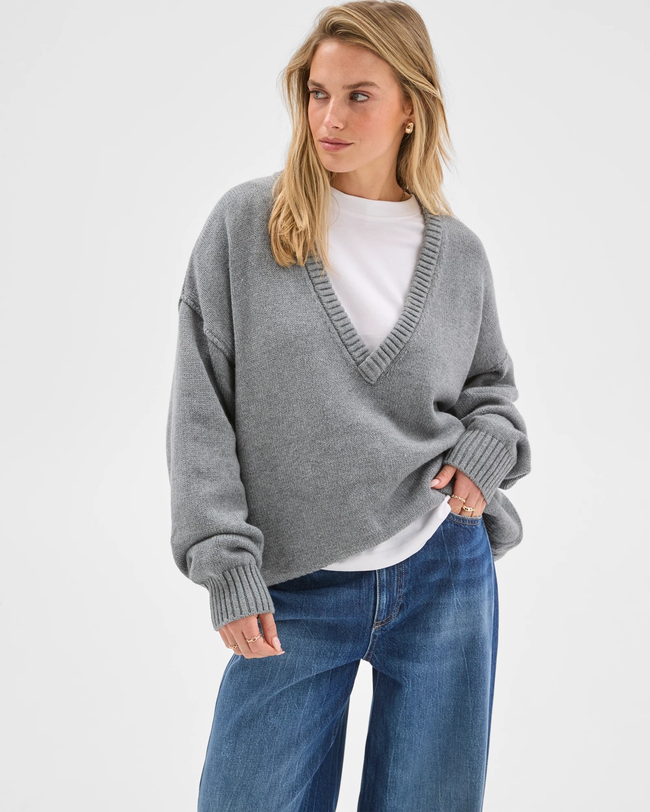 Lily Loves Australian Cotton Blend Deep V-Neck Jumper - Grey Marle 4 of 5