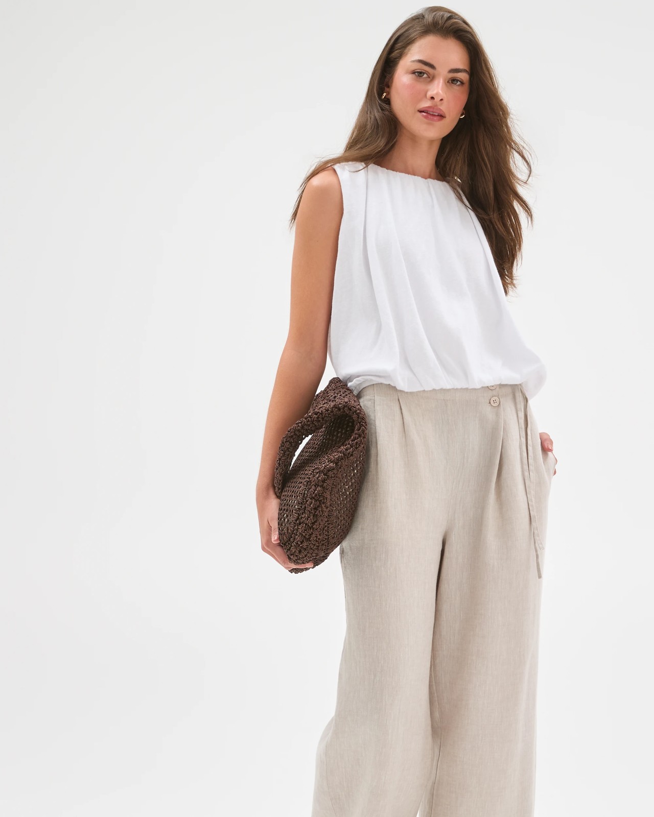 Petites European Linen Fashion Tailored Wrap Pants 6 of 6