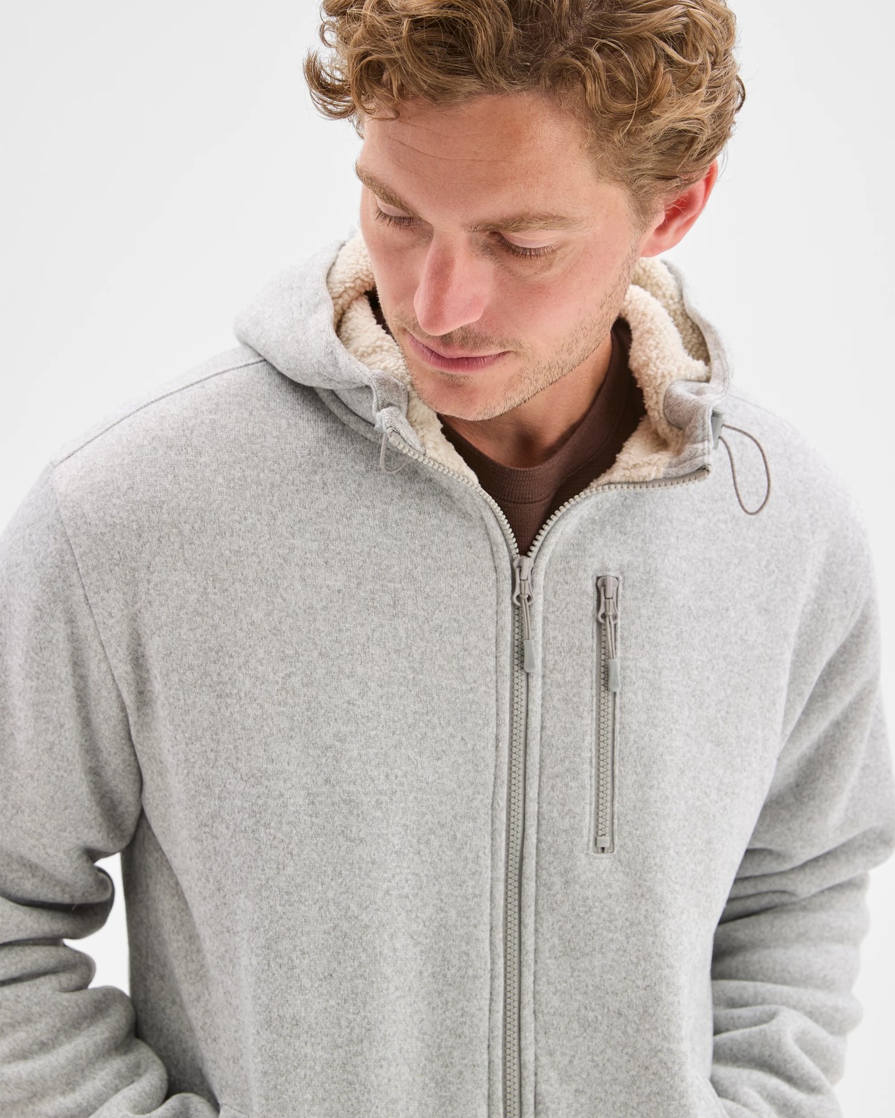 Teddy Lined Zip Through Fleece Hoodie - Grey Marle 5 of 5