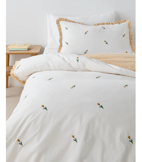 Tulip Embroidered Cotton Ruffle Quilt Cover Set