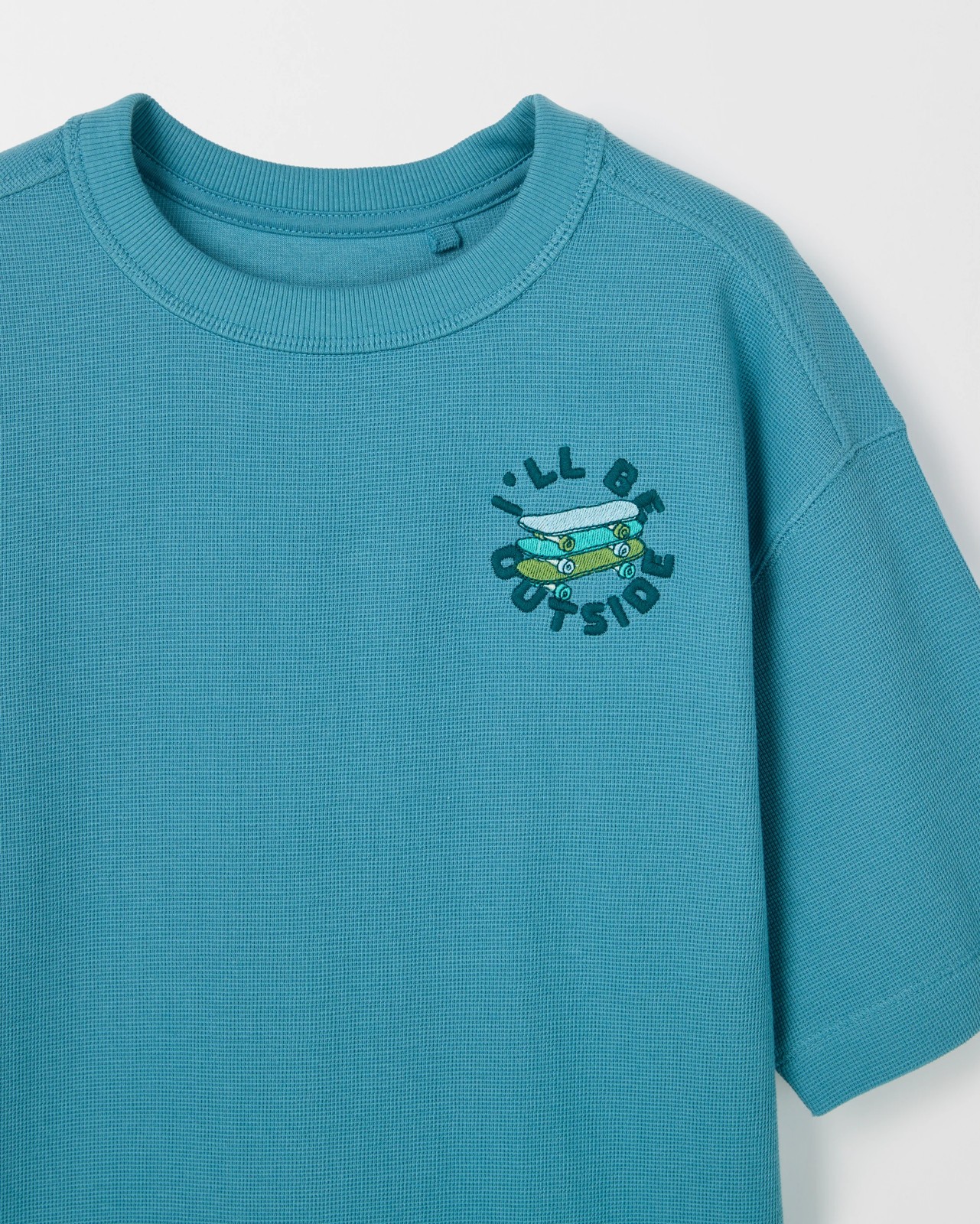 Australian Cotton Oversized Waffle T-Shirt - Blue 2 of 2