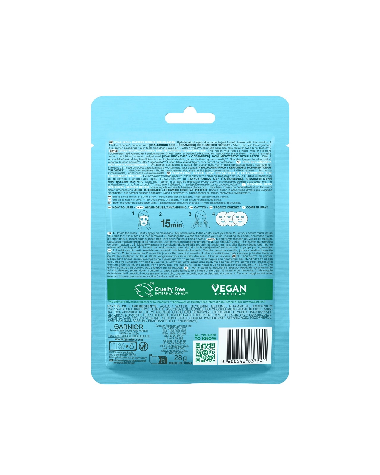 Garnier Hyaluron+ Barrier Repair Serum Mask 36.5g - Hyaluronic Acid and Ceramides 2 of 6
