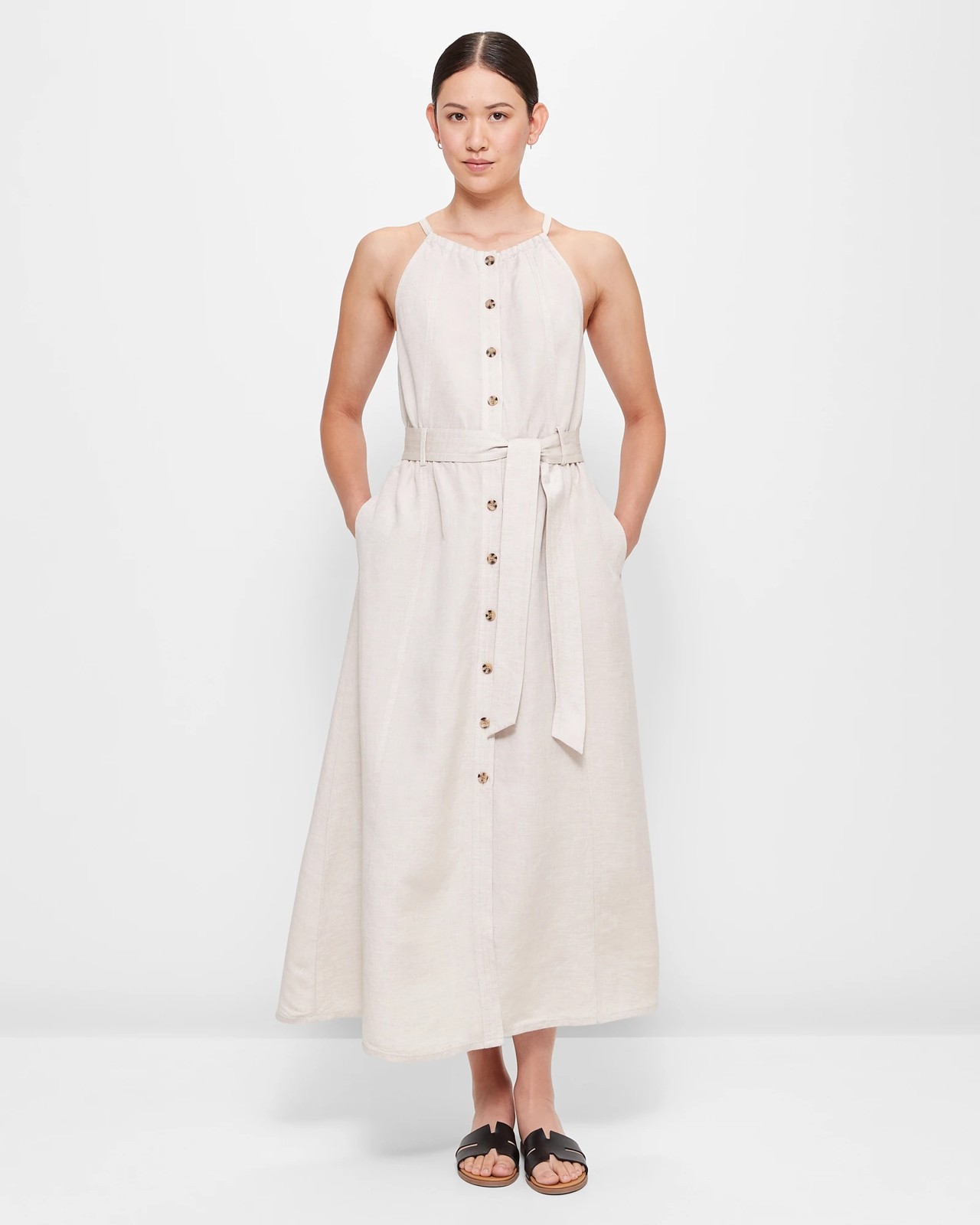 Button Through Linen Dress