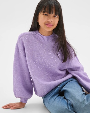 Sequin Long Balloon Sleeve Knit Jumper