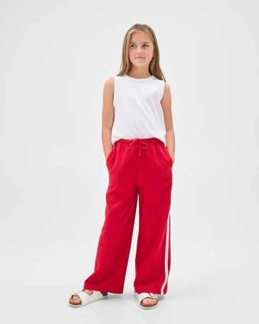Australian Cotton Blend Textured Side Taped Wide Leg Knit Pants