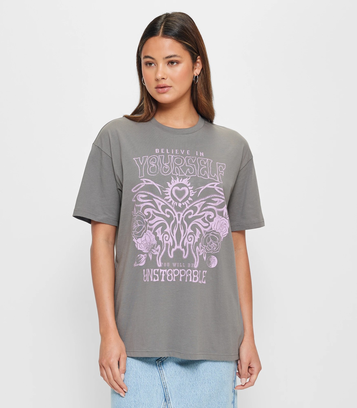 Oversized T-Shirt - Lily Loves - Grey Unstoppable | Target Australia