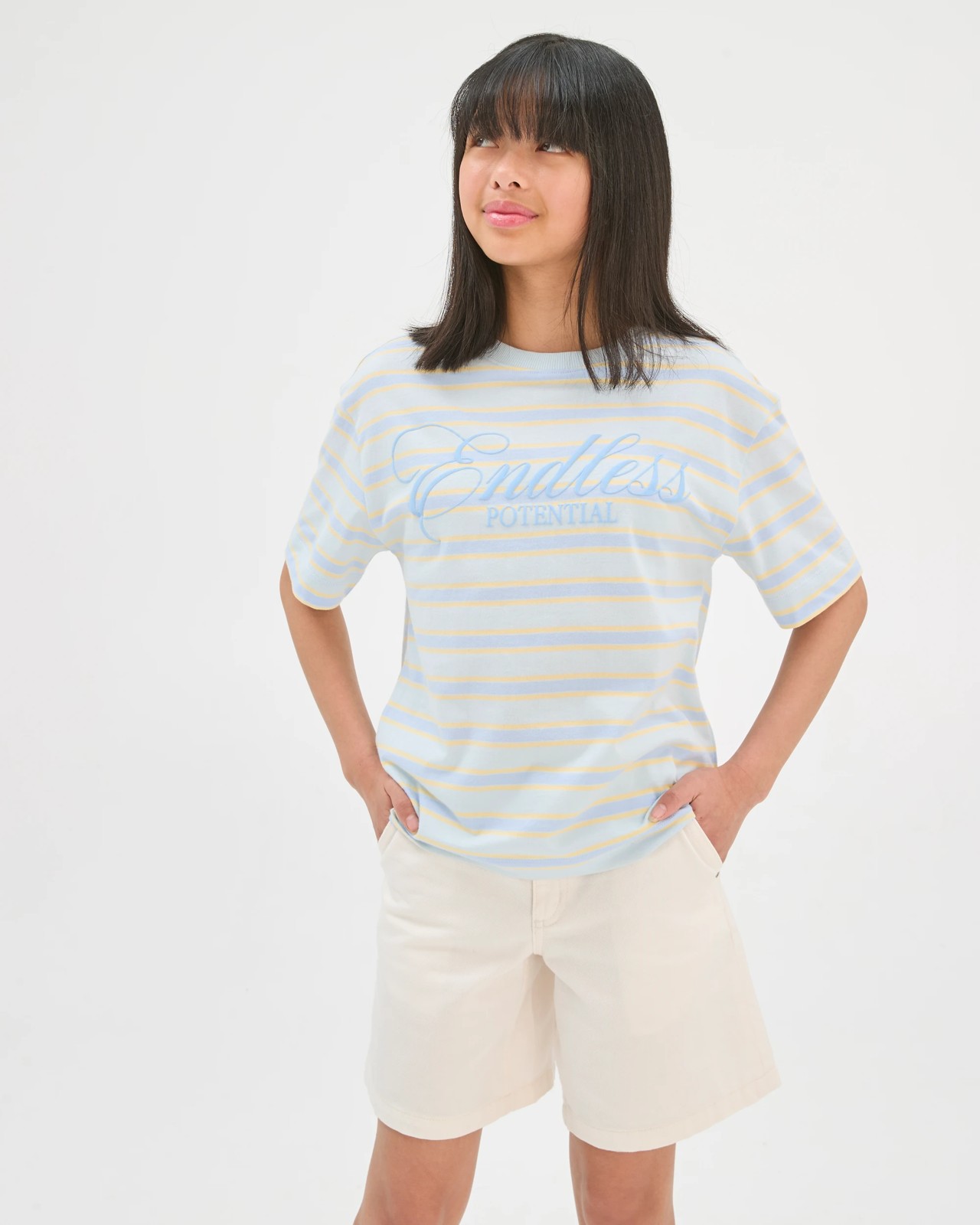 Australian Cotton Oversized T-Shirt - Stripe Endless Blue 3 of 5