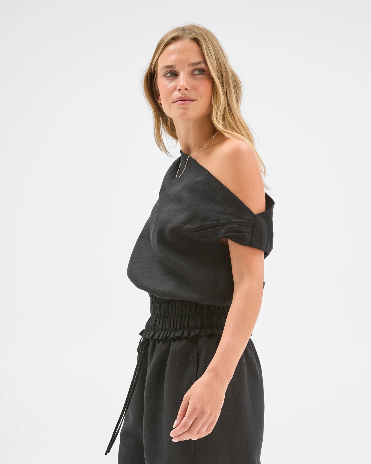 Lily Loves Off Shoulder Shirred Top - Black 3 of 5