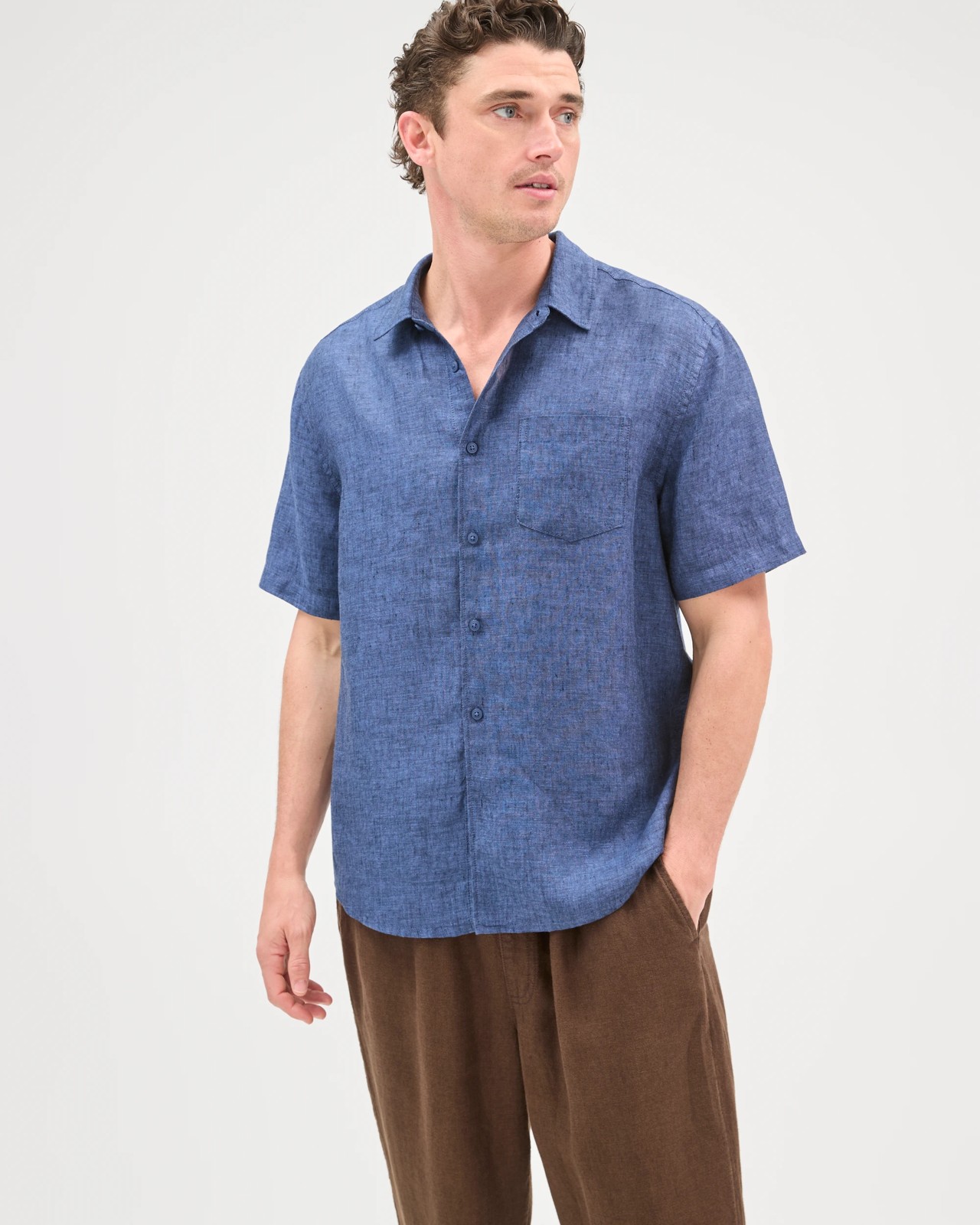 European Linen Short Sleeve Shirt - Indigo Blue 2 of 6