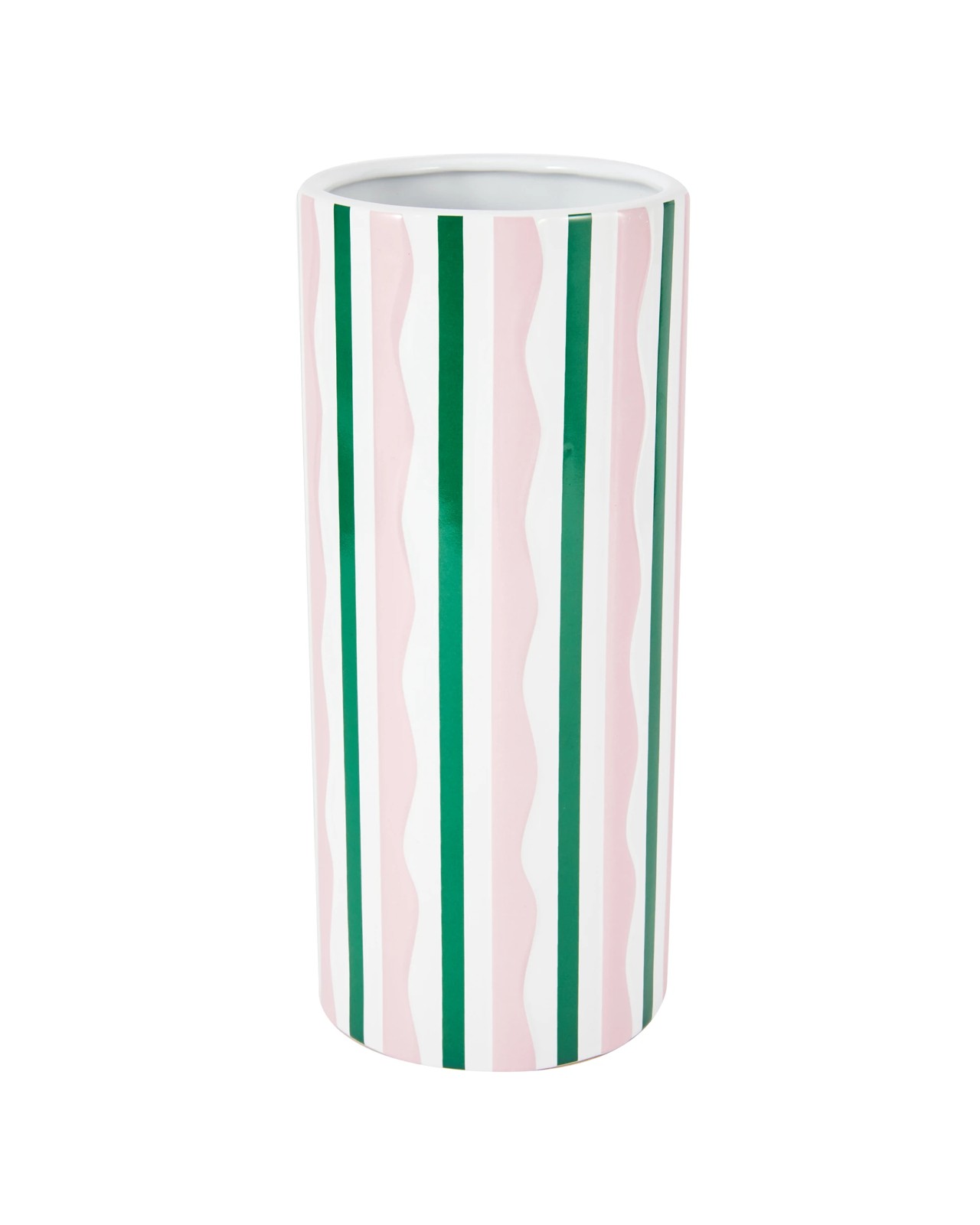 Anko Pink and Green Stripe Ceramic Vase 3 of 5