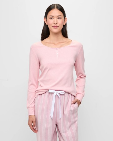 Long Sleeve Rib Henley Sleep Top