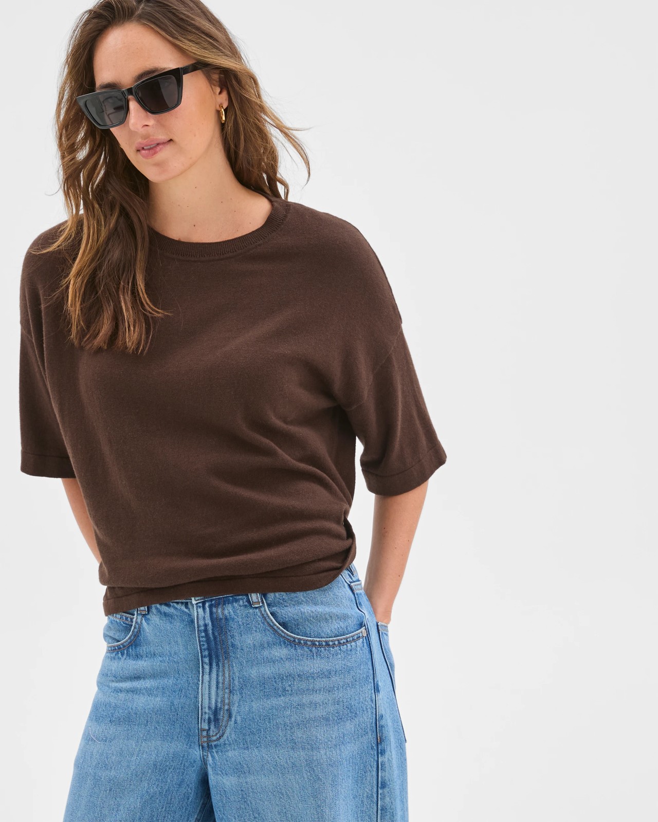 Australian Cotton Blend Oversized Crew Neck T-Shirt - Coffee Bean 3 of 6