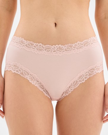Womens Modal and Lace Midi Briefs 2 Pack