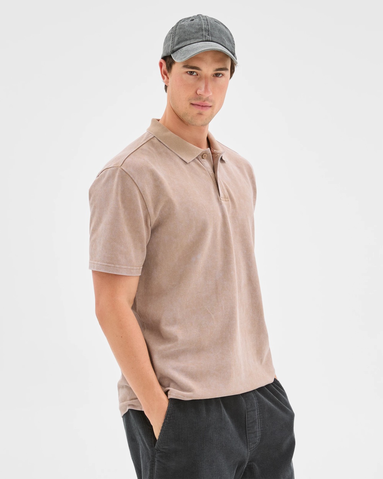 Commons Australian Cotton Overdyed Pique Polo Top - Timber 5 of 6