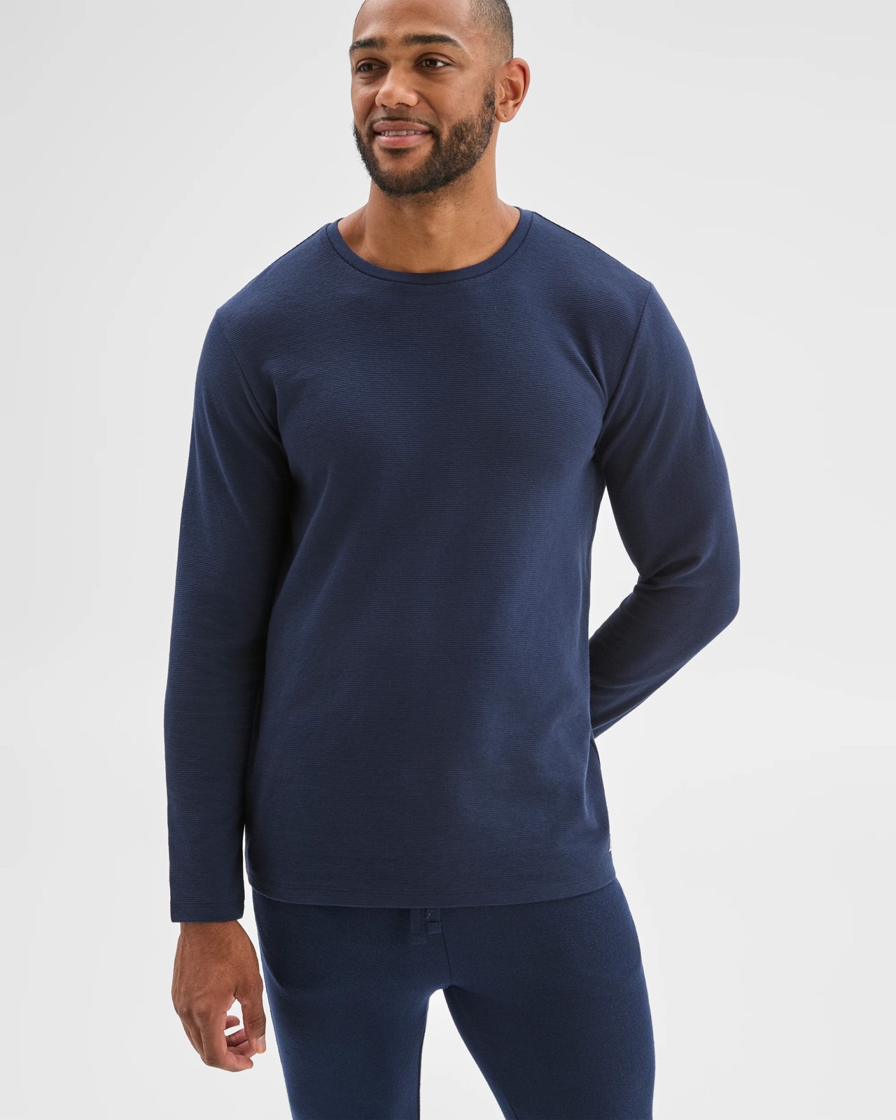 Maxx Australian Cotton Blend Ottoman Long Sleeve Sleep T-Shirt - Navy 3 of 5