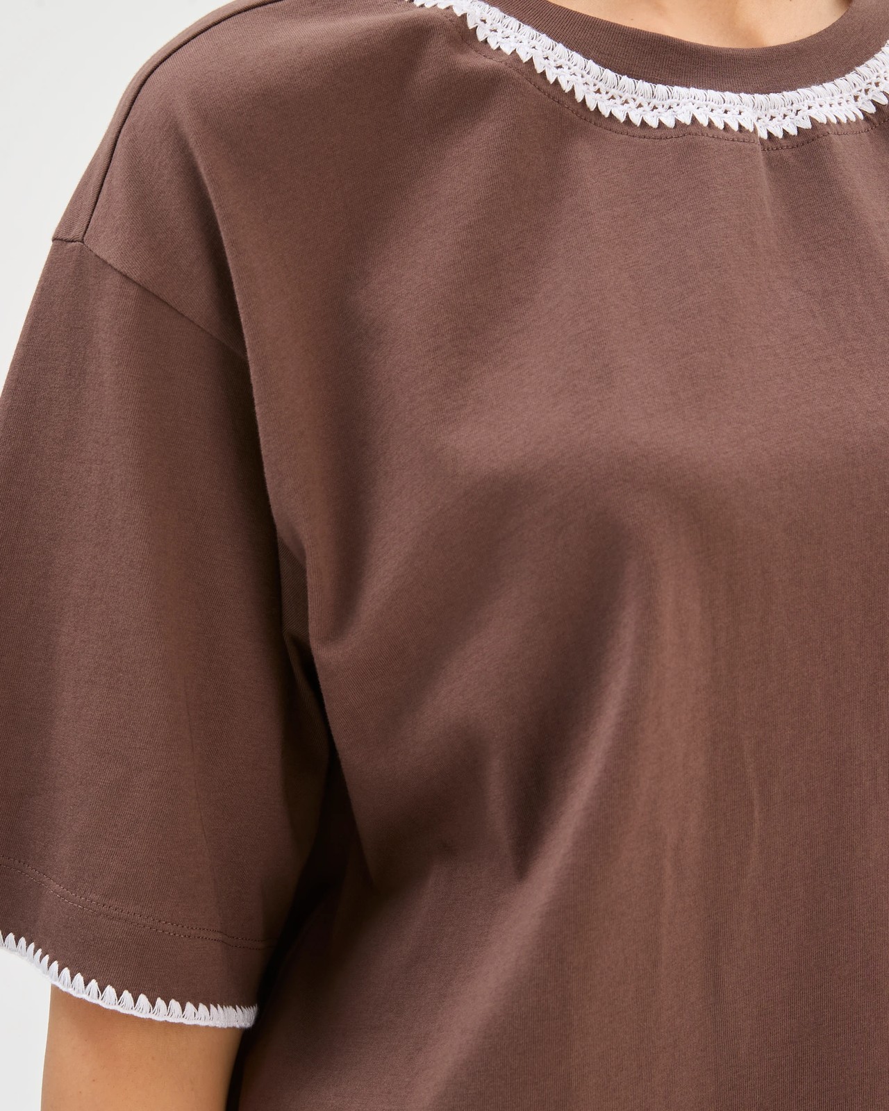 Australian Cotton Boxy Stitch Detail T-Shirt - Coffee Bean White 6 of 6