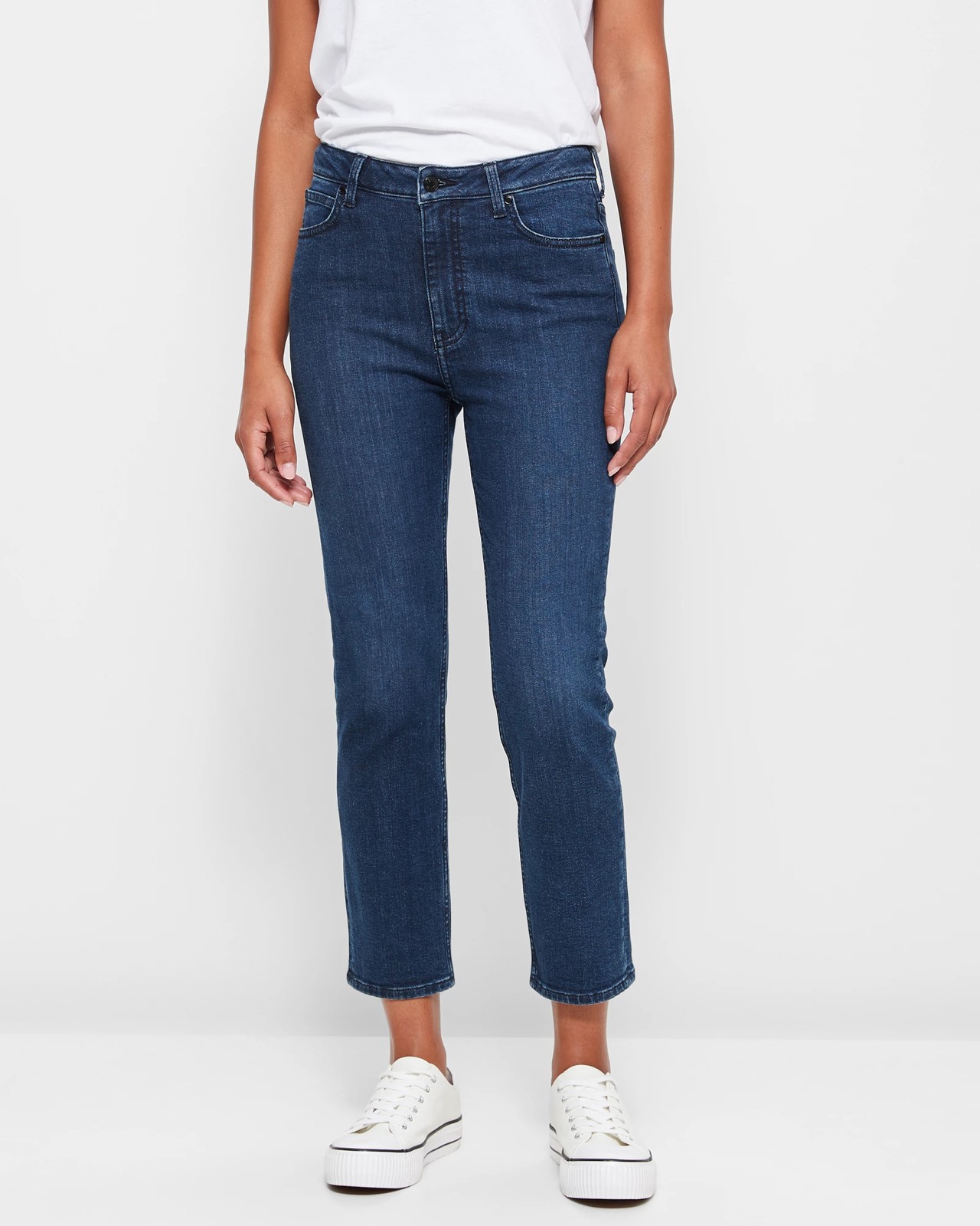 Alexa Straight High Rise Crop Length Denim Jeans - Blue + Black ...