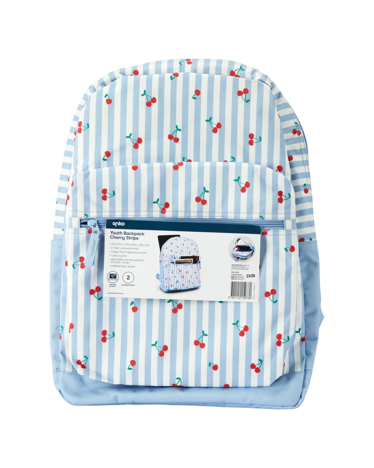 Anko Youth Backpack - Cherry Stripe 5 of 5