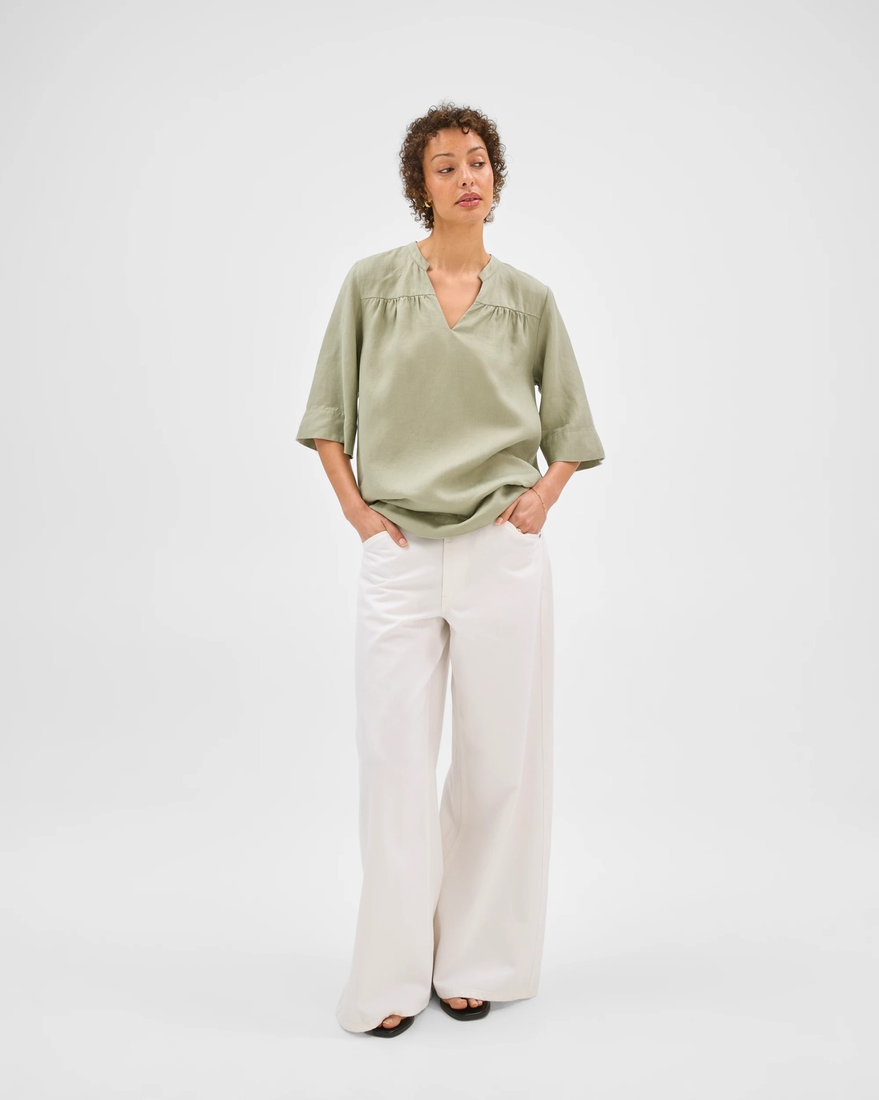 European Linen V-Front Tunic Top - Soft Sage 5 of 6