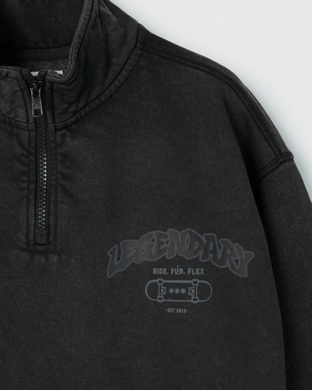 Australian Cotton Blend Quarter Zip Washed Jumper - Black 6 of 6