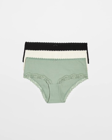 Womens Australian Cotton & Lace Boyleg Briefs 3 Pack