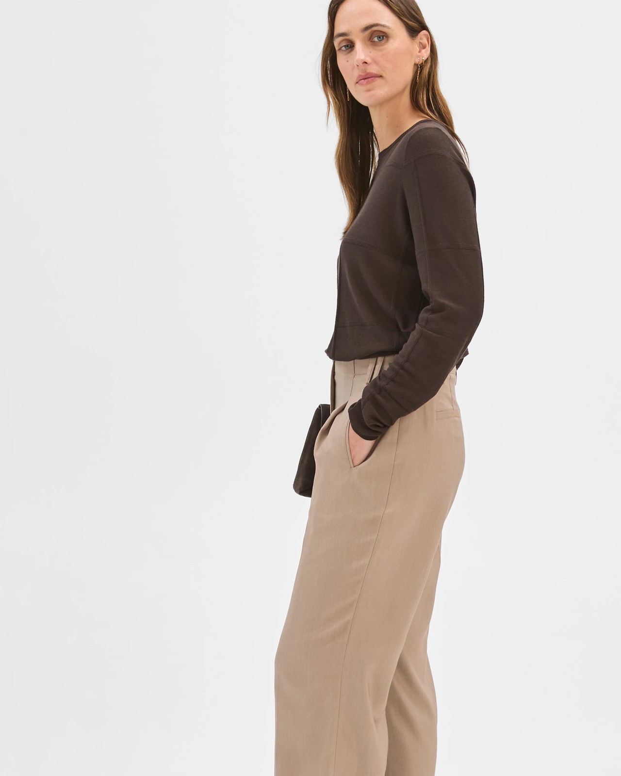Preview Pocket Detail Straight Leg Pants - Parchment Melange 4 of 5