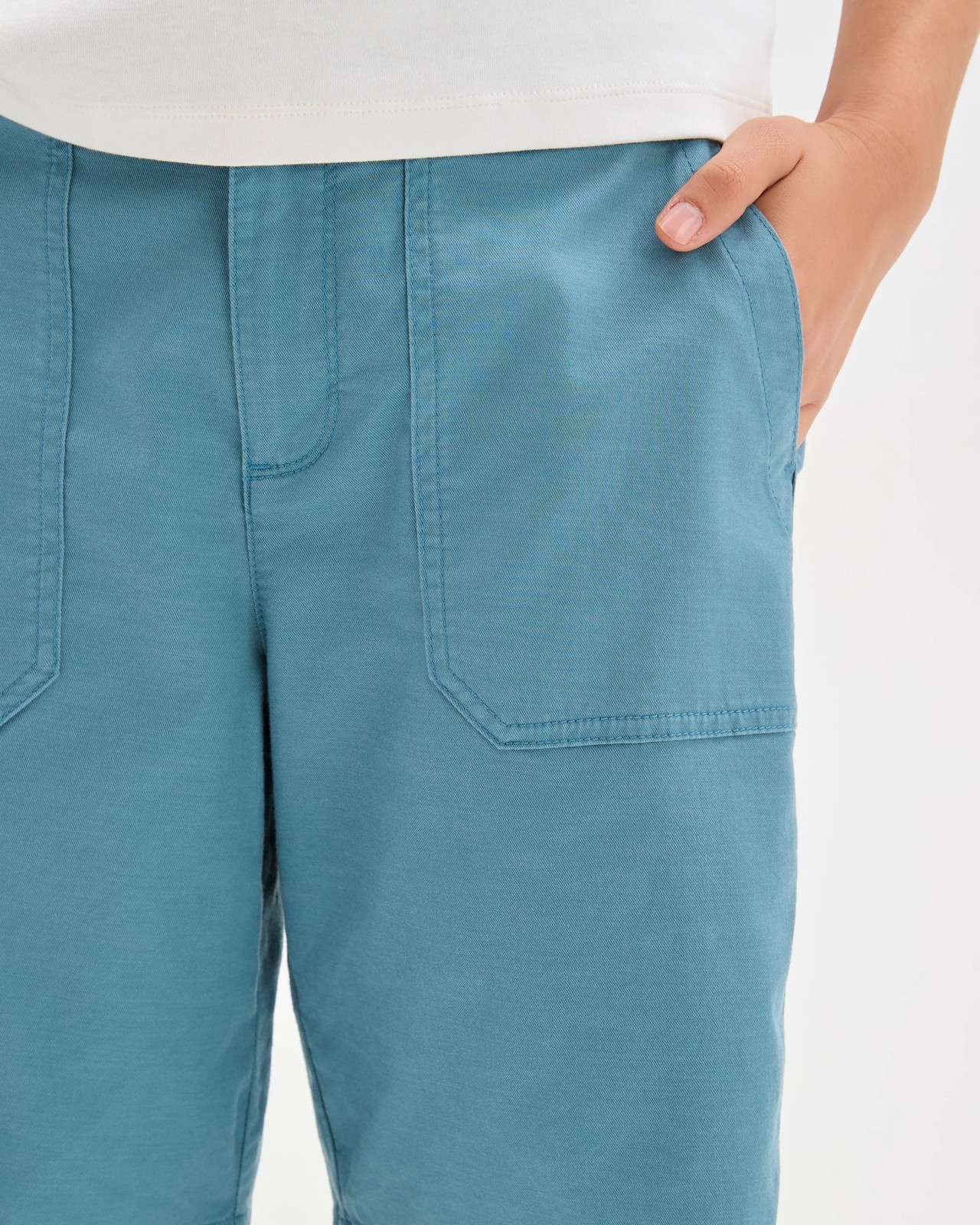 Australian Cotton Blend Rib Waist Shorts - Sea Teal 5 of 6